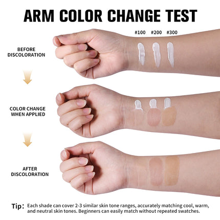 Lakerain Color Changing Liquid Foundation Coverage Skin Shade Matching Makeup SPF15 Moisturizing Even Toning Natural Makeup