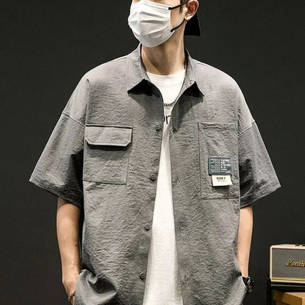 Summer Men Short Sleeve Shirts Japanese Casual Lapel Blouses High Street Multi-pocket Oversized Shirt Fashion Camisas De Hombre