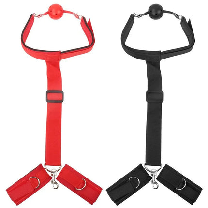 Adjustable Wrist Handcuffs Adult Bondage Gear Set Back Side Muzzle Mouth Restraint for Female Couples BDSM Parties