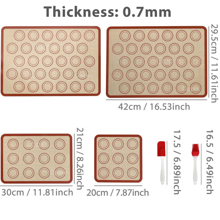 1/2/4pcs Silicone Baking Mats with Brush Spatula Set, Non-Stick Reusable Heat-Resistant, for Oven, Cookies, Macaron, Pastry