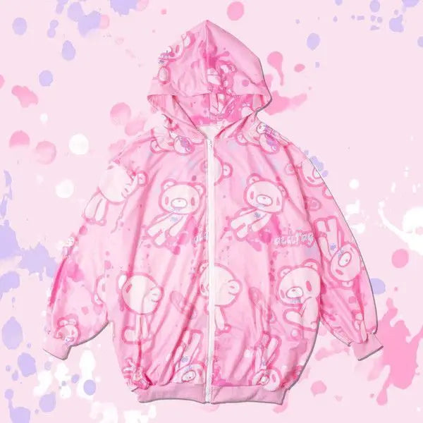 American Yami Kawaii Loose Hooded Coat High Street Y2K Hoodie Women's Cartoon Printed Bear Long Sleeve Coat Subculture Graffiti
