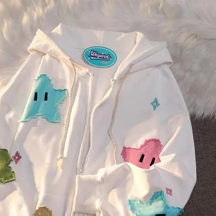 Y2K Oversized Coat Men's Personality Print Women's Hoodie Fashion Punk Harajuku Couple Zip Up Hoodie Tops Kawaii Clothes