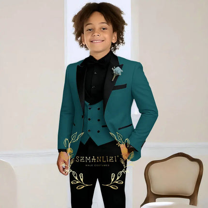 Boys Suit Wedding Tuxedo 3 Pieces Peaked Collar Jacket Pants Vest Child Formal Blazer Set Slim Fit Outfit costume garcon mariage