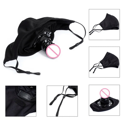 Black Mask Removable Open Mouth Gag Silicone Penis Plug Dildo Gag Penis Gag Fetish BDSM Bondage Sex Toys for Woman Adult Game