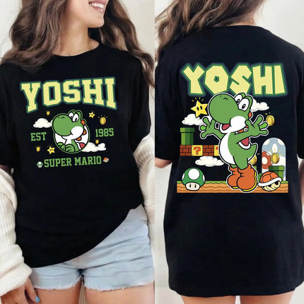 Super Mario EST 1985 Yoshi T-shirt Men and Women Summer Cotton Y2K Clothing Cartoon High Quality Short Sleeved Tee Streetwear