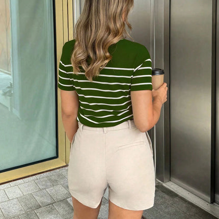Women Striped Casual Versatile T-Shirt Graphic Tees Round Neck Loose Classic Short Sleeve Vacation Entertainment Commuter Top