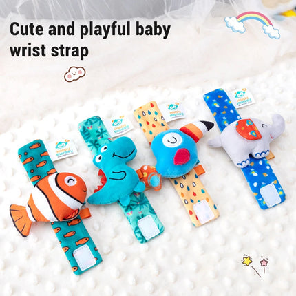 Montessori Newborn Cartoon Wrist Strap Rattles Toys Children Sensory Animal Squeaking Sound Interaction Development Toys Gifts