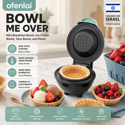 OFENLAI Mini Waffle Bowl Maker Non-Stick Dessert Bowl Machine for Ice Cream Fruit and Snacks