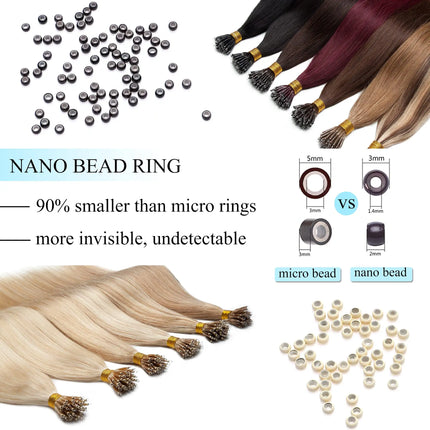 Nano Ring Hair Extensions 100% Human Hair Straight Weft Individual Strands For Damage Free Hair Extensions