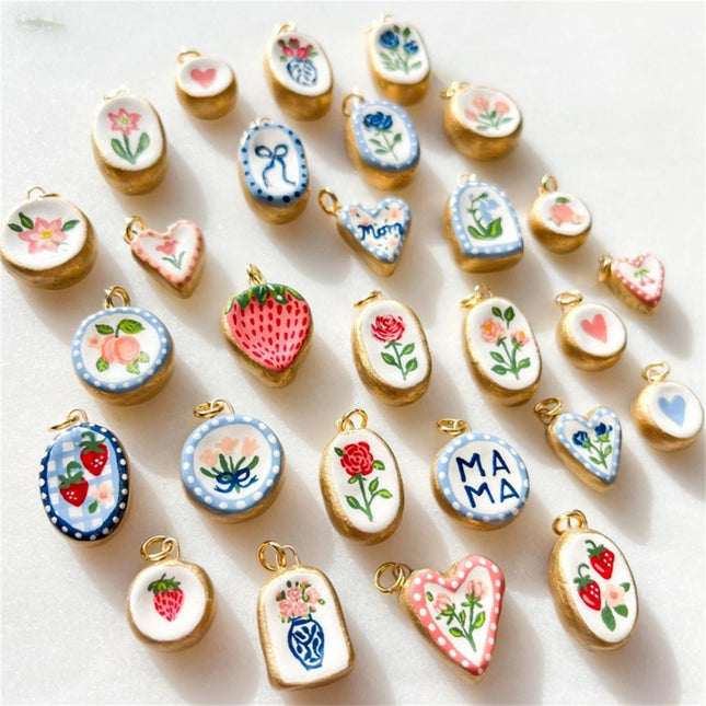 Simple and versatile color blocking butterfly love flower DIY pendant accessories gold-plated color preservation