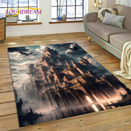 Dream Fairy Tale Castle Mysterious Gothic Cartoon Carpet Rug for Living Room Bedroom Home Sofa, Kid Area Rug Non-slip Floor Mat