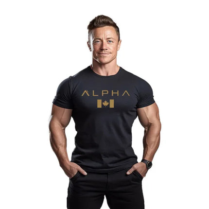 Men's Fitness Sport T-shirt Breathable Slimming Summer Trendy Brand Printed Casual Cotton round Neck Short Sleeve T-shirt