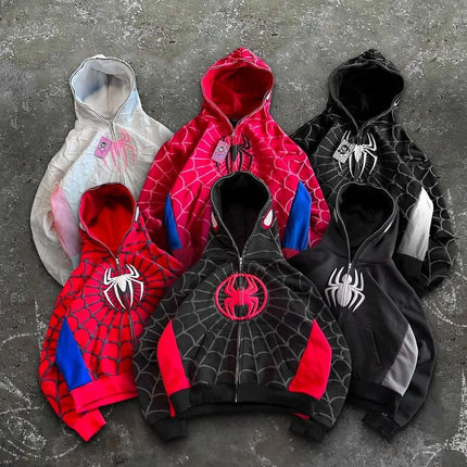 American Spider 3D Foaming Embroidery Zipper Hoodie Y2K Retro Gothic Harajuku Women Zip Up Jacket Hoodies Sweatshirt Men Clothes