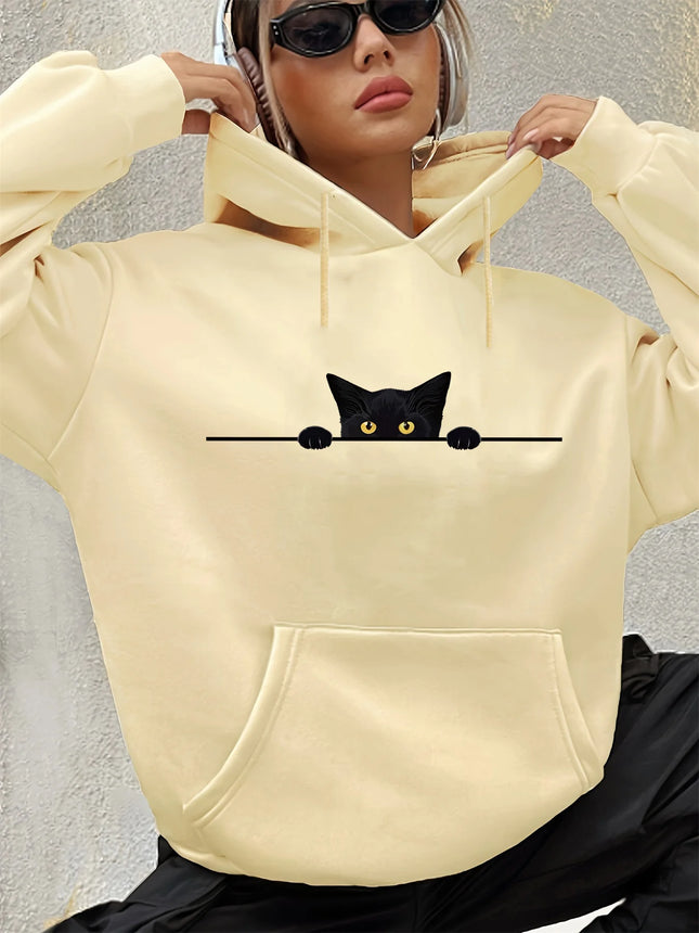 Women's Autumn and Winter Loose Casual CAT Pattern Printed Long-Sleeved Hooded Fashion Casual Sweatshirt Harajuku Unisex