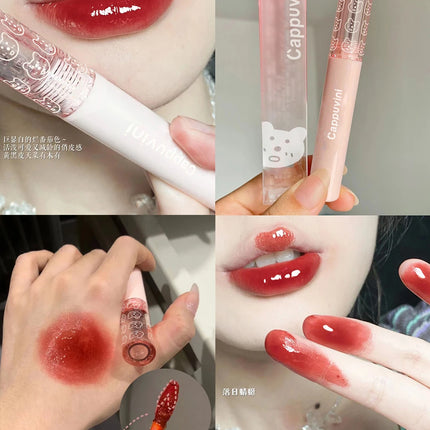 Cherry Pink Waterproof Mirror Finish Water Lip Gloss Nude Brown Clear Tint Glass Lip Oil Liquid Makeup for Luminous Look
