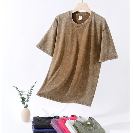 250gsm Men's Washed Vintage T-Shirts Street Hip Hop Retro Punk T Shirt Women Harajuku Casual Cotton Short Sleeve Acid Wash Tops