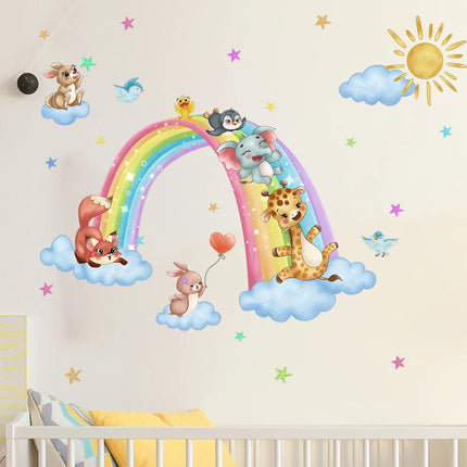 Animal Cartoon Wall Stickers On Clouds Baby Room Children's Bedroom Wall Stickers Home Decoration Kindergarten Wallpaper