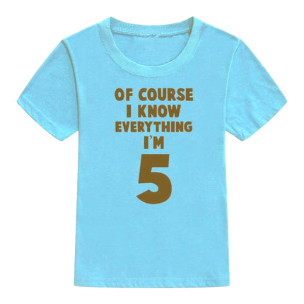 Of Course I Know Everything I'm 4/5/6 Kids Funny Birthday T Shirt Toddler Boys Girls Short Sleeve Tshirt Children Casual Tops