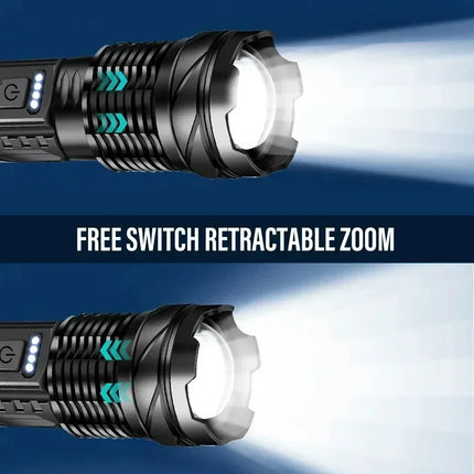 Powerful LED Flashlight Type C Rechargeable Waterproof Torch with Side Light 7 Modes Zoomable Lamp for Camping Fishing Lantern