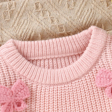Fashion Bowknot Knitted Baby Girls Sweaters Long Sleeves Outwear Newborn Infant Knitwear Jumpers 1-3Y Toddler Pullovers Clothing