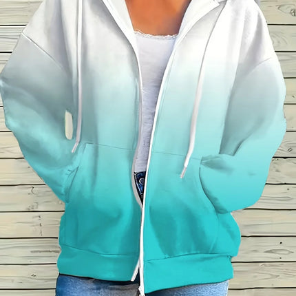 2025 New Woman Sweatshirts Simple Gradient Print Long Sleeves Zip Hoodie Autumn Casual Drawstring Design Fashion Women's Hoodie