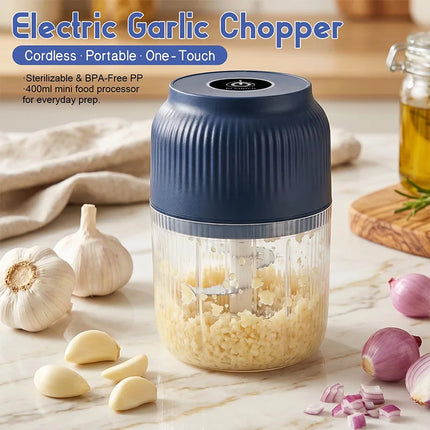 2026 New Electric Garlic Chopper Portable Cordless Garlic Mincer with 6 Stainless Steel Blades Food Chopper for Kitchen