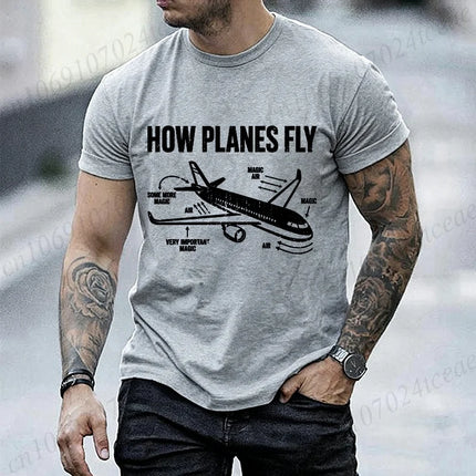 How Planes Fly Graphic Men T Shirts Aviation Pilot Gift O Neck Short Sleeve T-Shirts Streetwear Airplane Print Casual Tees Tops
