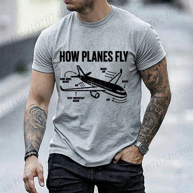 How Planes Fly Graphic Men T Shirts Aviation Pilot Gift O Neck Short Sleeve T-Shirts Streetwear Airplane Print Casual Tees Tops