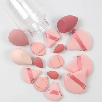 15Pcs Premium Powder Puffs with Storage Jar - Makeup Blending Sponges Set for Face Foundation & Loose Powder Kit