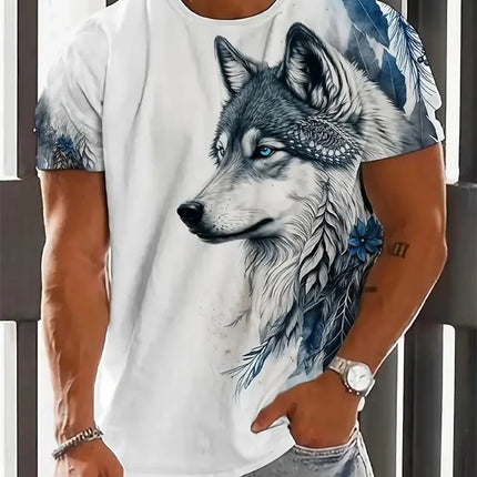 Men's 3D Wolf Print T-Shirt Casual Round Neck Short Sleeve Shirt Breathable and Comfortable Fabric Men's Street Outdoor Clothing