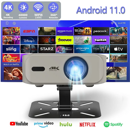 4K UHD Projector 35000 Lumens Android WiFi 6 BT5.2 Native1080P Full HD Home Theater Movie Projector Auto Focus Smart Proyector