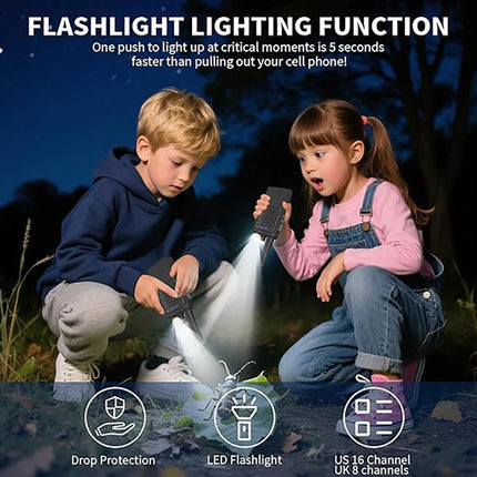 Kids Walkie Talkies 2 Pack, 3 Miles Range, 2000mAh Rechargeable, 16 Channels, LCD Flashlight, Gift for Camping Hiking