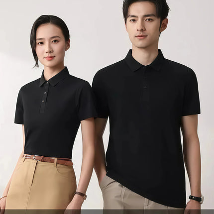 6XL Anti-Wrinkle Pearl Weave Cool Feeling Solid Color Polo Shirt Seamless Collar Four Button Men's T-Shirt Summer Breathable