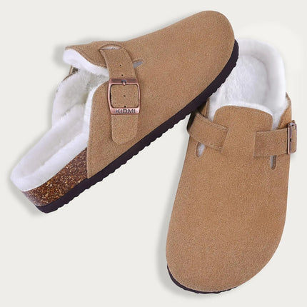 Kidmi New Women Clogs Men Clogs Suede Slippers Fashion Cork Footbed Leather Slippers Classic Mules Soft Antiskid House Slippers