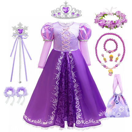 Rapunzel Cosplay Princess Dress Kids Halloween Disguise Long Sleeves Costumes Girls Birthday Carnival Party Outfits