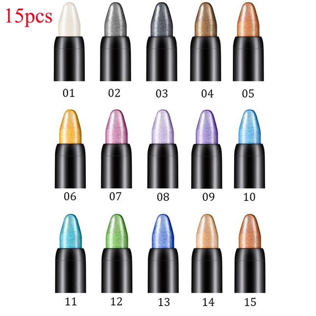 Pearlescent Silkworm Eyeshadow Pen, Long-lasting, Waterproof and Smudge-proof. Shimmering Pearlescent Gel Pen, 16 Colors.