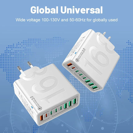 Total 150W USB Charger 8 Ports Fast Charging Phone Charger Quick Charge 3.0 Wall Charger Adapter For iPhone 17 Samsung Xiaomi