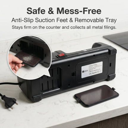 20-Degree Electric Knife Sharpener TG2102 – 4 Stages: Sharpening + Polishing for Kitchen Knives