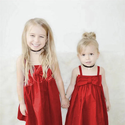 0-36months Baby Girl Sleeveless Sling Dress Cute Bow Strapless Backless Princess Dress For Infant Girls Solid Red Summer Dress