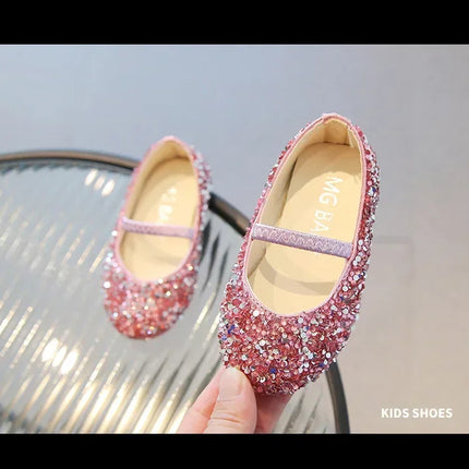Children's 2025 new single shoe girls' fashion show sequined crystal shoes baby Baotou fashionable soft soled princess shoes