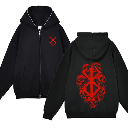 European and American fashion zippered sweatshirt Full Zip Up Hoodies Anime women's hoodie unisex hip-hop street outfit Guts Gra