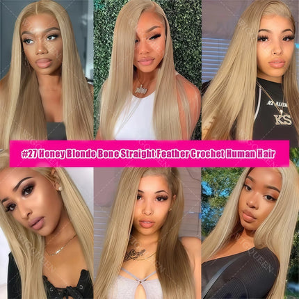 4/27 Pre looped Brown Highlight Feathered Human Crochet Hair Silky Straight Miracle Knots Bundles Human Hair Extension For Braid