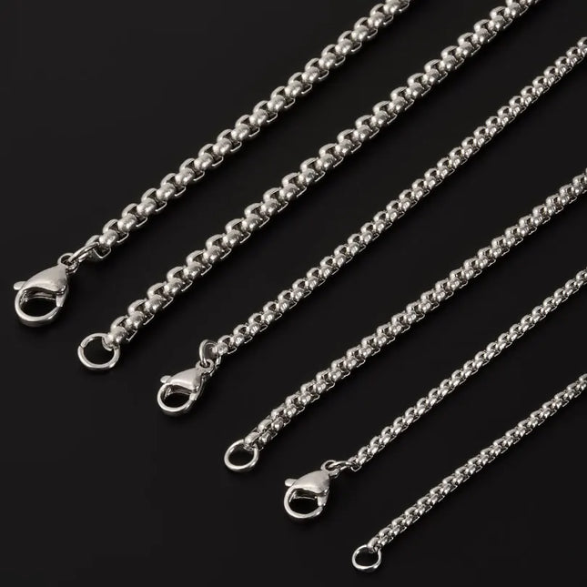 45/50/60/70/80/90cm Long Chain Simple Jewelry Around Neck Decor Stainless Steel Box Necklaces For Women Men DIY Pendant Supplies