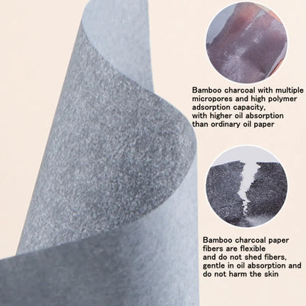 100 Sheets Bamboo Charcoal Oil Absorbing Paper Portable Powder Puff Mirror Facial Refreshing Oil Control Makeup Setting Sponge