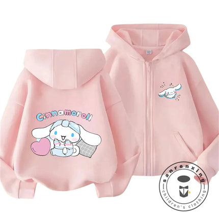 Boys Girls 2026 Autumn Winter Cinnamoroll Zipper Hoodie 3-14Y Cute Kawaii Street Cartoon Hot Fashion Outdoor Casual