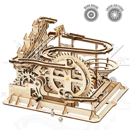 ROKR Wooden 3D Puzzle Marble Parkour Big Funnel Marble Run DIY Roller Coaster Toys Model Building Kit Gift for Adults Kids