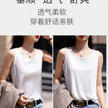 High-End Acetate Fiber Women's Knitted T-shirt with Suspender European Fashion Style Popular Women's Top