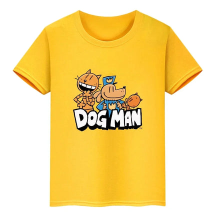 Dog Man Print Kawaii Anime Children Casual Short Sleeved Cotton T-shirt Top Baby Tee Summer Fashion Kid T-shirt Boy Girl Clothes