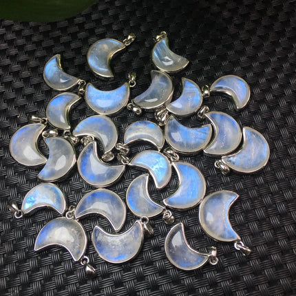 1 Pc Fengbaowu Natural Blue Moonstone Moon Pendant 925 Sterling Silver Reiki Healing Stone Jewelry Gift DIY Accessories