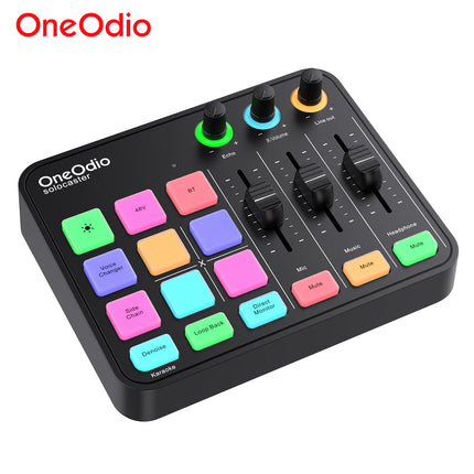 Oneodio Gaming Audio Mixer With XLR Microphone Interface 48V Phantom RGB Sound Card for Podcast/Live Streaming/PC Voice Changer